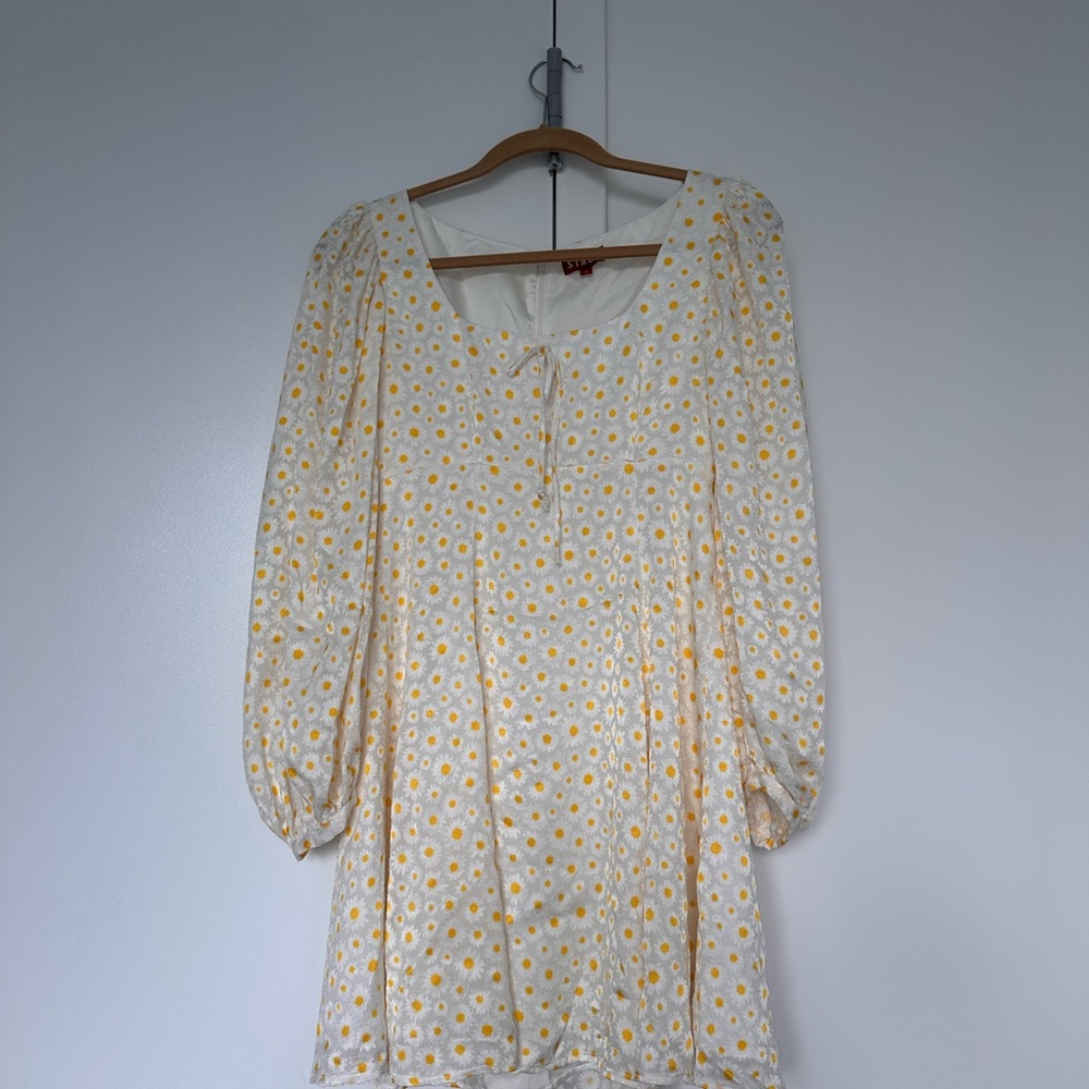 STAUD Cream Buttoned Sundress with Bishop Sleeves
